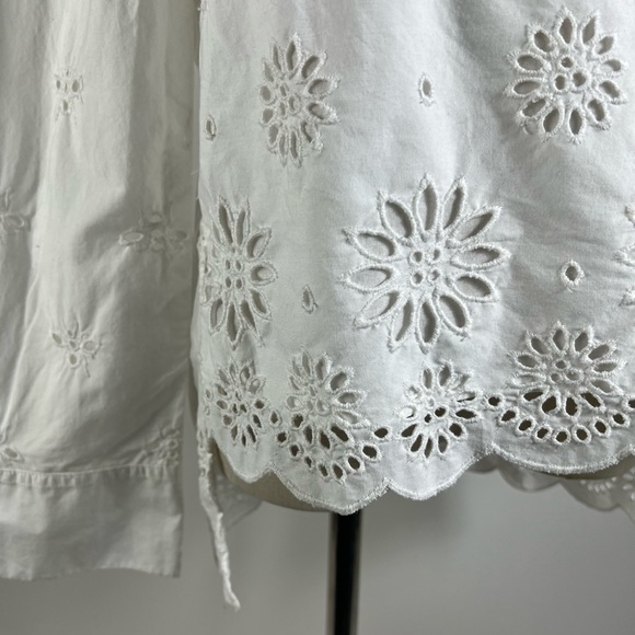 J. CREW Eyelet Boatneck White Cotton Long Sleeve Top Womens 2 - Picture 4 of 10